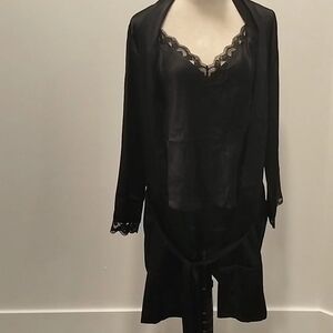 Simone Perele Medium 3 Piece 100% Silk Black Kimono Tank Shorts Sleep Set